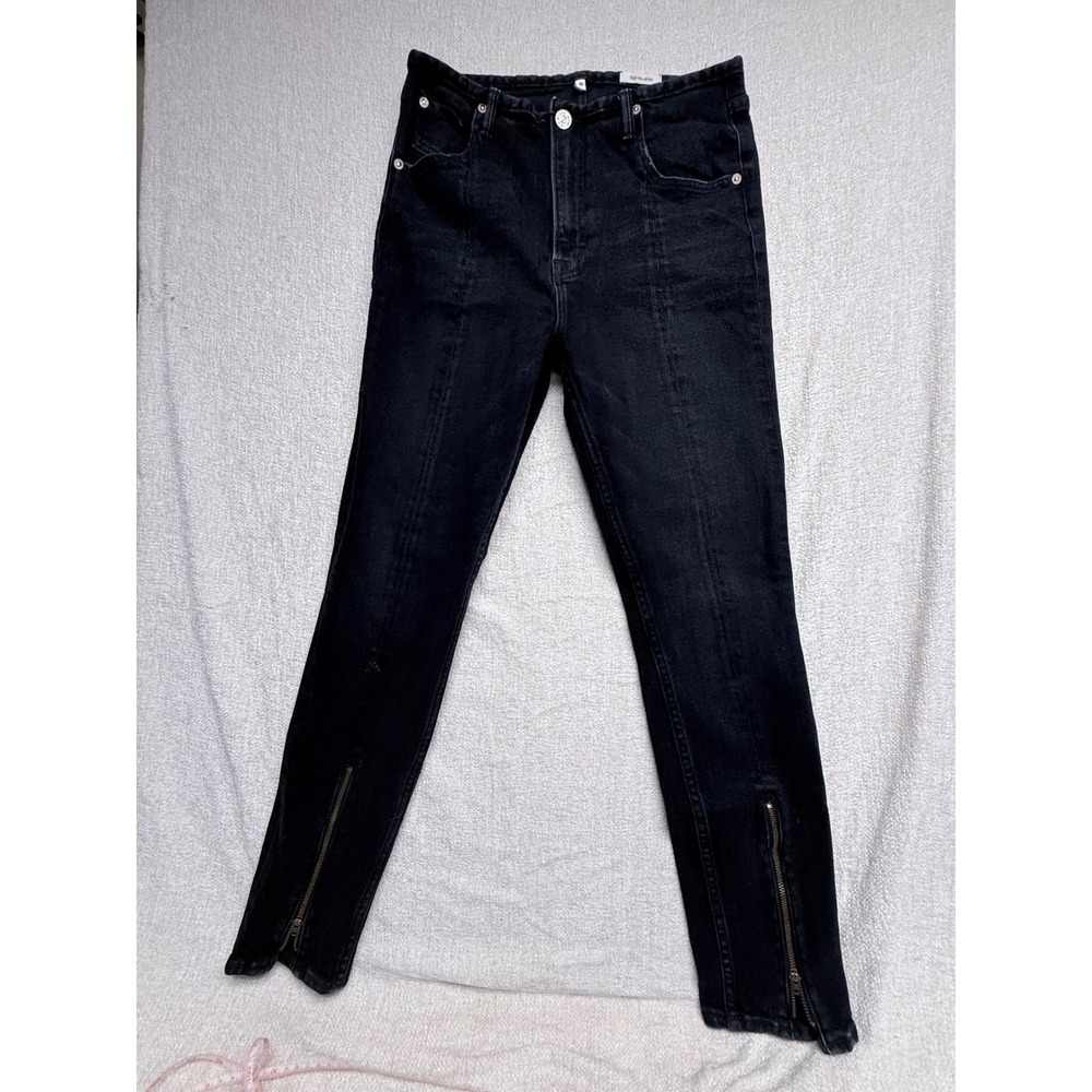 NOEND DENIM High Rise Skinny Jeans Black Pintuck Seam Ankle Zip Made in USA 30